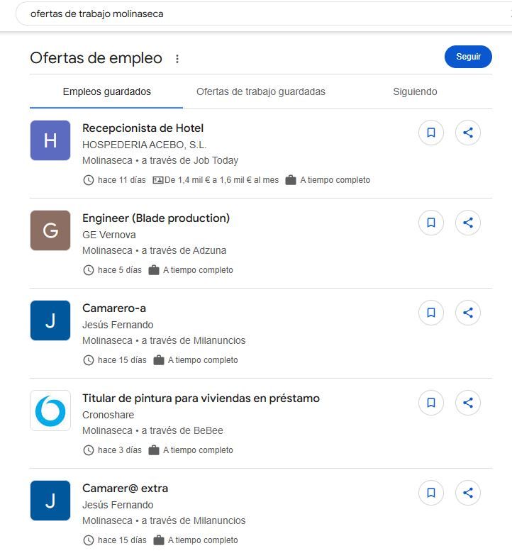 Listado de empleos de Google