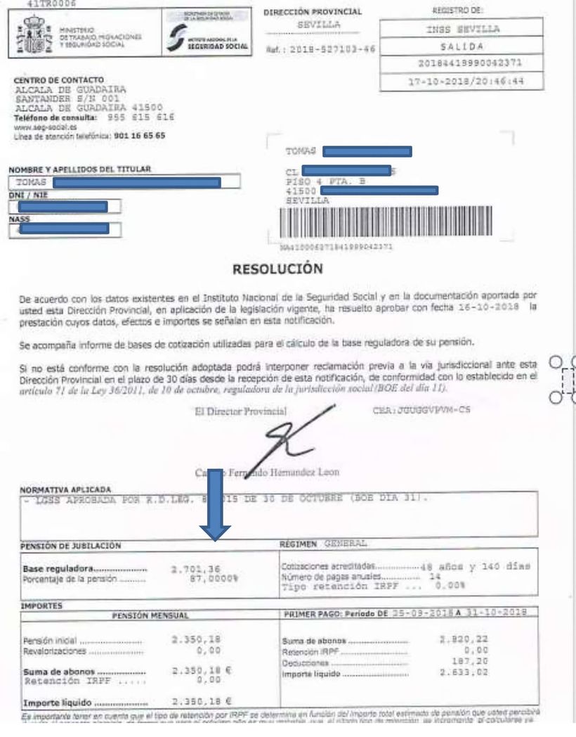 Resolución de una pensión de jubilación penalizada