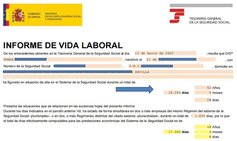 Informe de vida laboral del jubilado penalizado