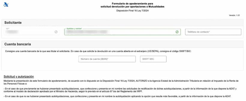formulario para solicitar la devolución de los mutualistas