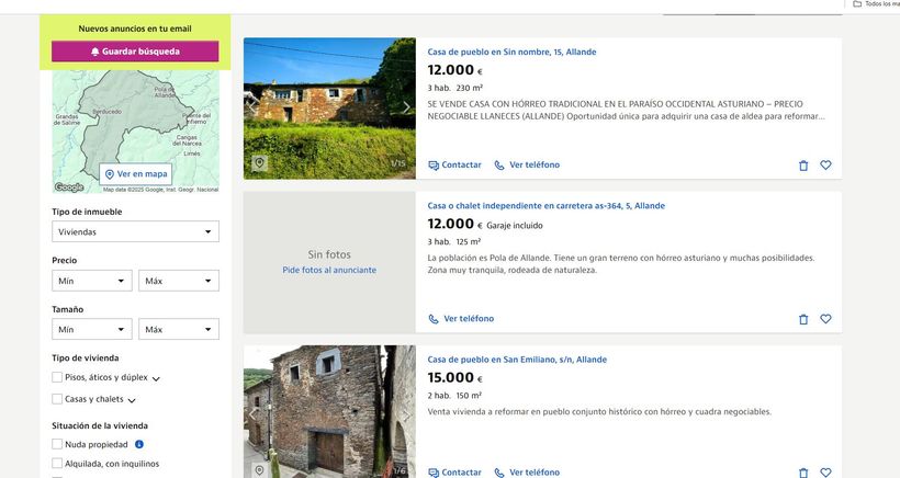 Captura de ofertas de vivienda en Allande en Idealista