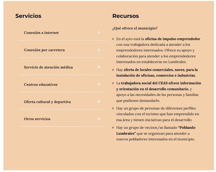 captura del apartado de servicios y recursos de Lumbrares