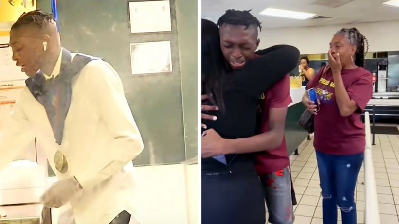 Mikael Baker abraza a Maria Mendoza dentro del Burger King