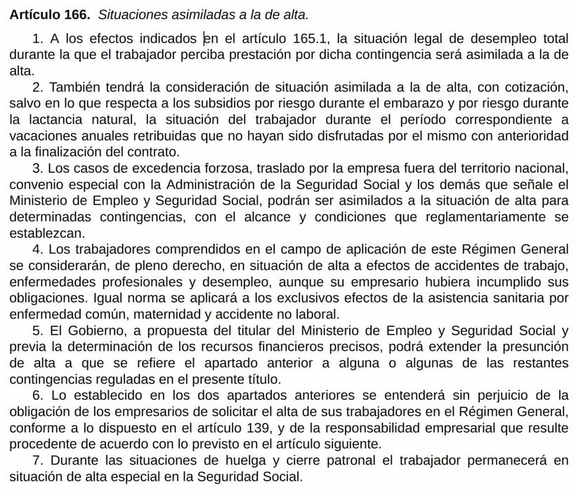 Artículo 166 de la Ley General de la Seguridad Social