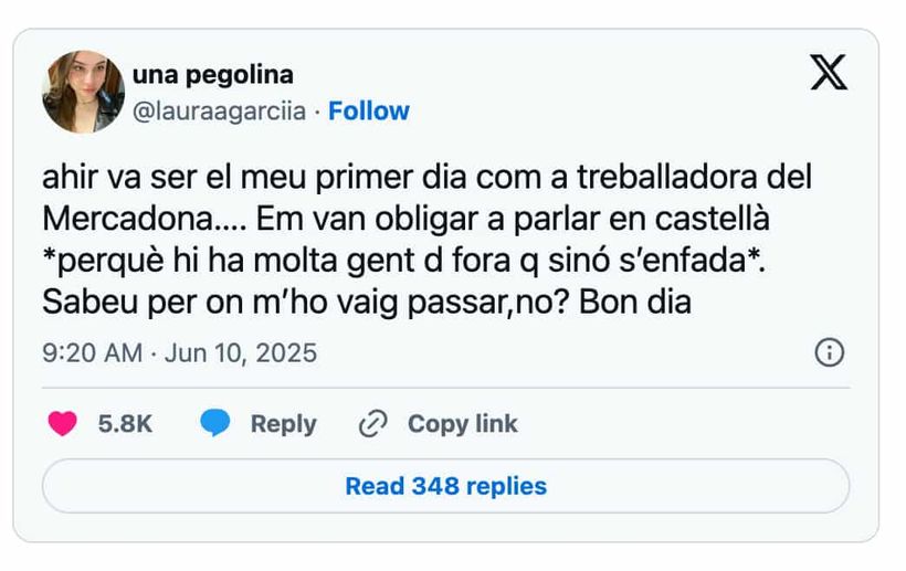 Tweet de Laura, la cual fue despedida por Mercadona