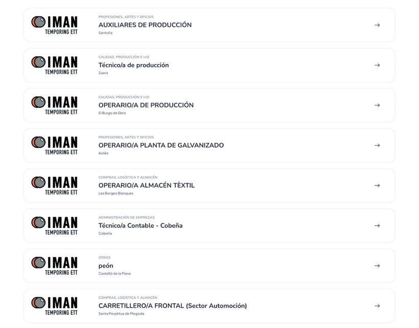 Captura de pantalla del canal de empleo de Grupo Iman