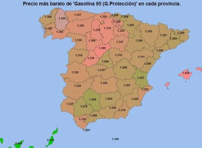 Precio medio de la gasolina por provincias MITECO