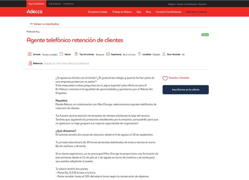 Canal de empleo de Adecco, con la oferta de agentes