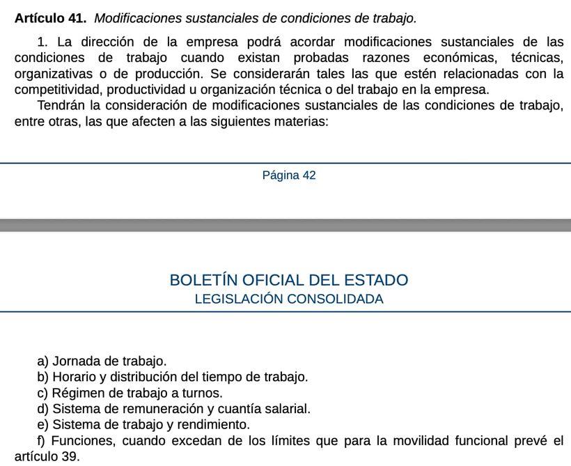 Artículo 41 del Estatuto de los Trabajadores