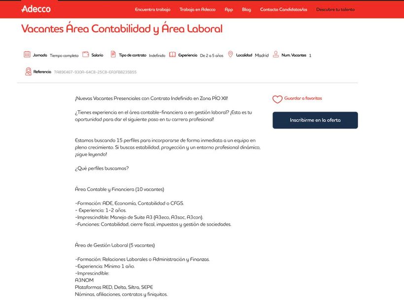 Captura con las vacantes de contabilidad y laboral