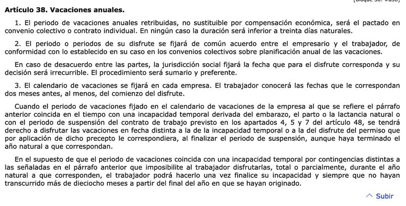 Artículo 38 del Estatuto de los Trabajadores