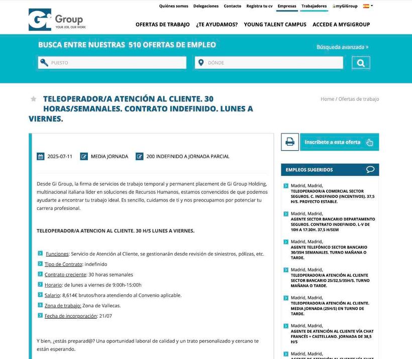 Captura de empleo de teleoperadores en Gi Group