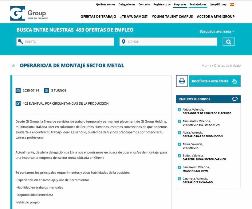 Captura del empleo para operarios del metal