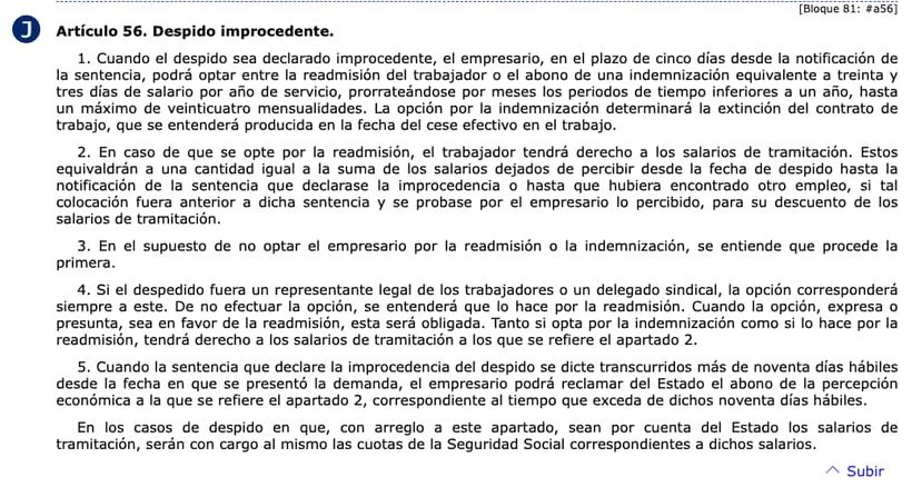 Artículo 56 del Estatuto de los Trabajadores