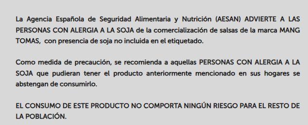 Advertencia AESAN