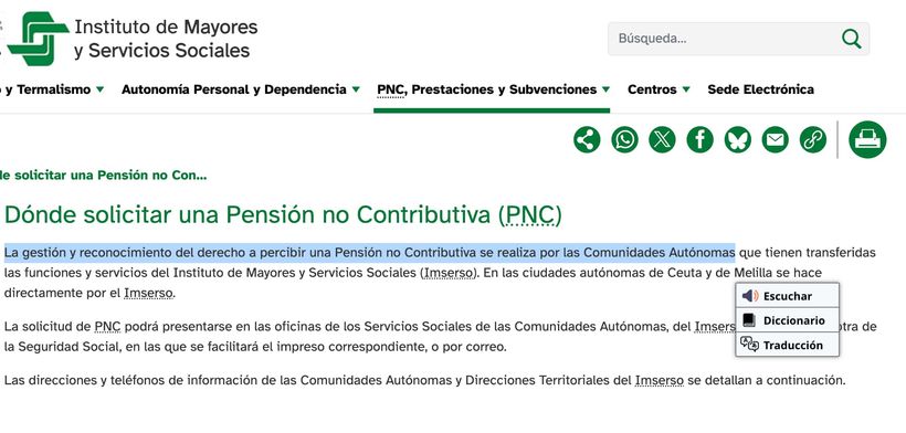 Gestión de las pensiones no contributivas