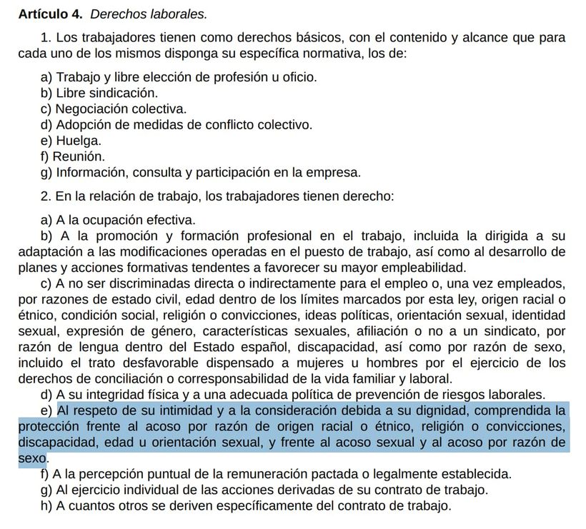 Artículo 4.e del Estatuto de los Trabajadores