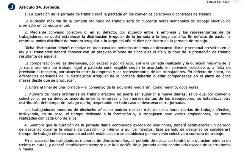 Captura del artículo 34 del Estatuto de los Trabajadores