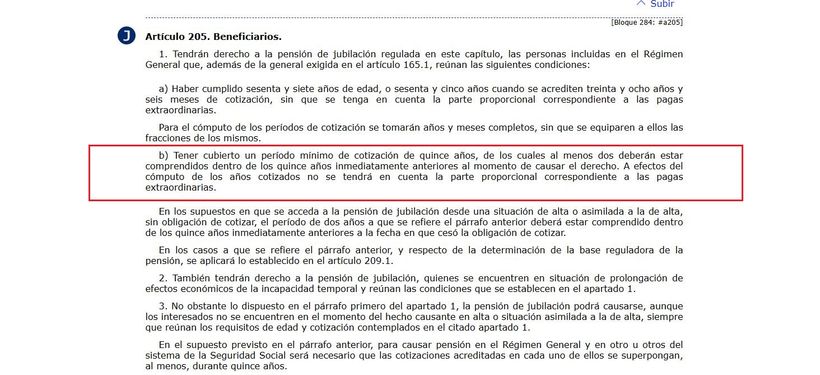 captura del artículo de la Seguridad Social