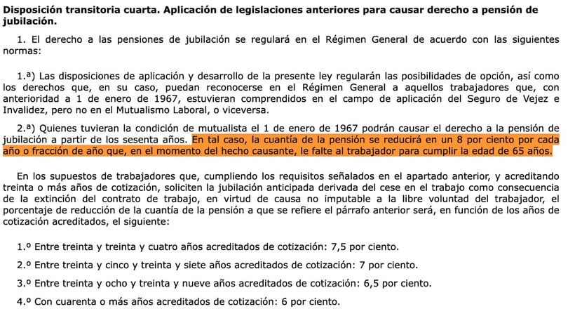 Disposición transitoria cuarta de la Ley General de la Seguridad Social