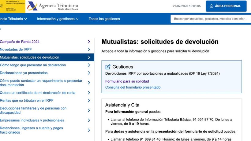 Captura de la sede electrónica de Hacienda