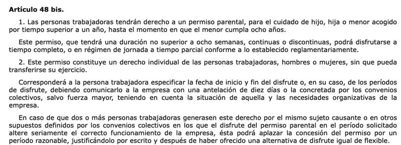 Artículo 48 del Estatuto de los Trabajadores