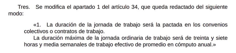 Artículo del proyecto de ley para la reducción de jornada