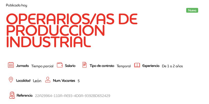 Oferta de empleo operarios de producción industrial en León