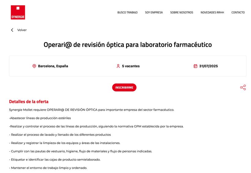 Oferta de empleo Synergie