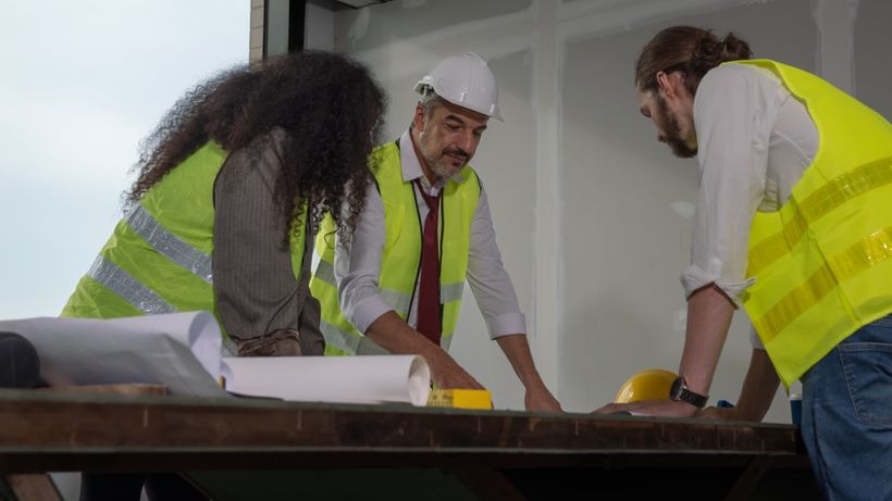Arquitectos trabajando en un plano