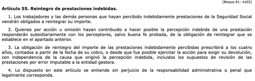 Artículo 55 de la Ley General de la Seguridad Social