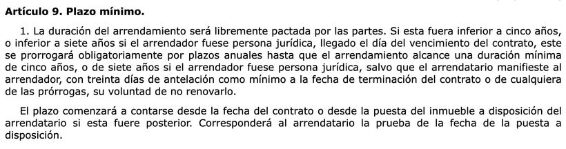 Artículo 9 de la ley de arrendamientos urbanos