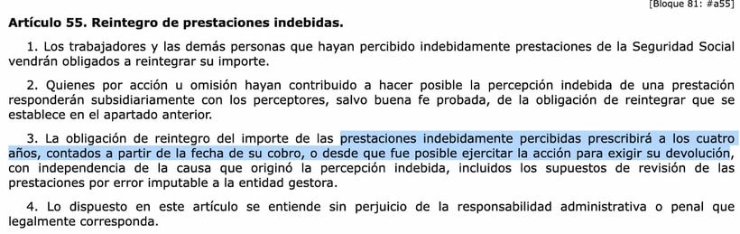 Artículo 55 de la Ley General de la Seguridad Social