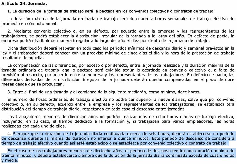 Artículo 34 del Estatuto de los Trabajadores