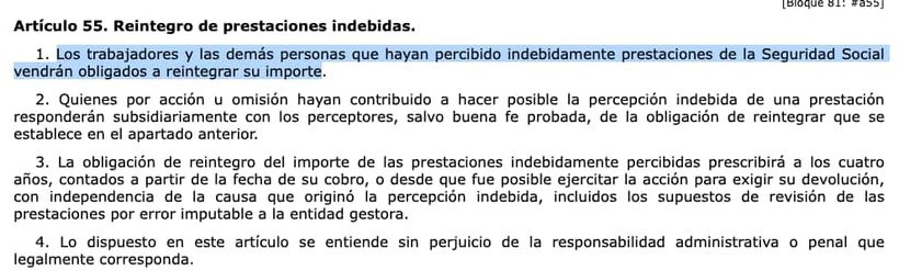 Artículo 55 de la Ley General de la Seguridad Social