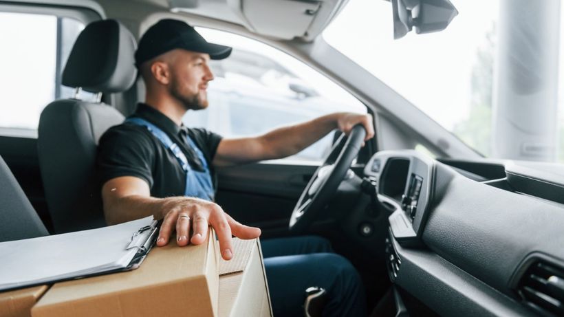 Un repartidor de Correos en furgoneta