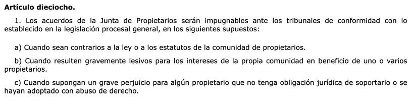 Artículo 18.1 de la Ley de Propiedad Horizontal