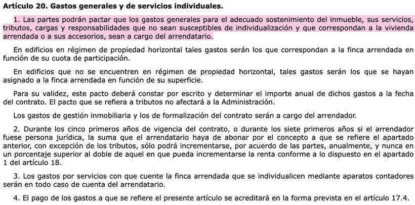 Artículo 20 de la ley de arrendamientos urbanos