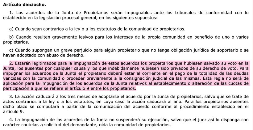 Artículo 18 de la Ley de Propiedad Horizontal