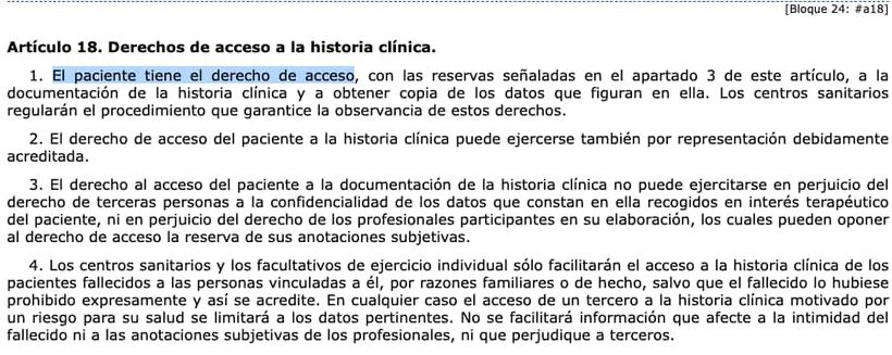 artículo 18 de la Ley de Autonomía del Paciente