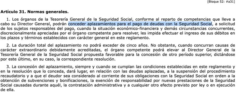Artículo 31 de la Reglamento General de Recaudación de la Seguridad Social