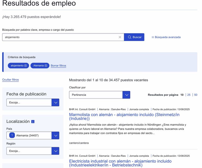 Ofertas de empleo en Alemanía con alojamiento