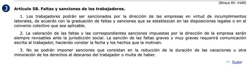 Artículo 58 del Estatuto de los Trabajadores