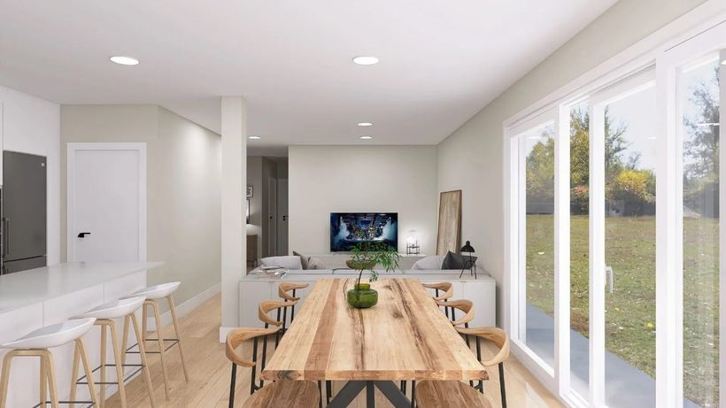 Sala de estar de la casa prefabricada Cube