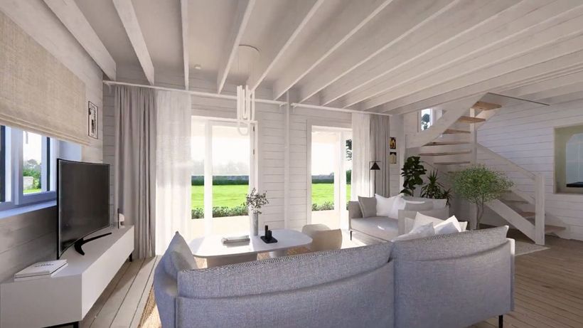 Recreación del salón del moderlo 'Vera' de Pineca