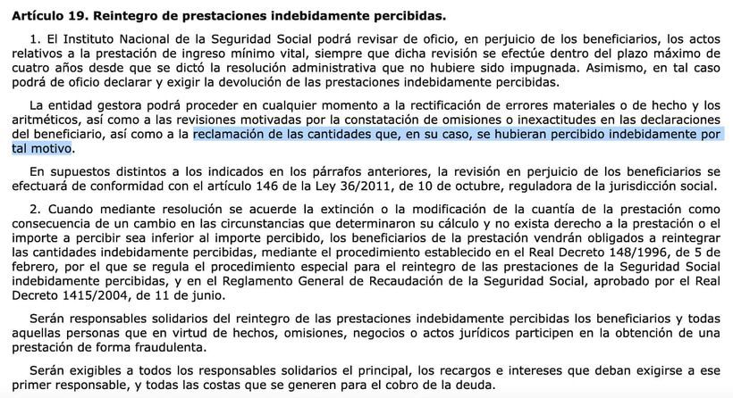 Artículo 19 de la Ley del Ingreso Mínimo Vital