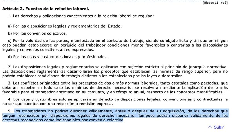 Artículo 3.5 del Estatuto de los Trabajadores
