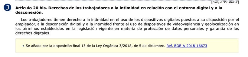Artículo 20. Bis del Estatuto de los Trabajadores
