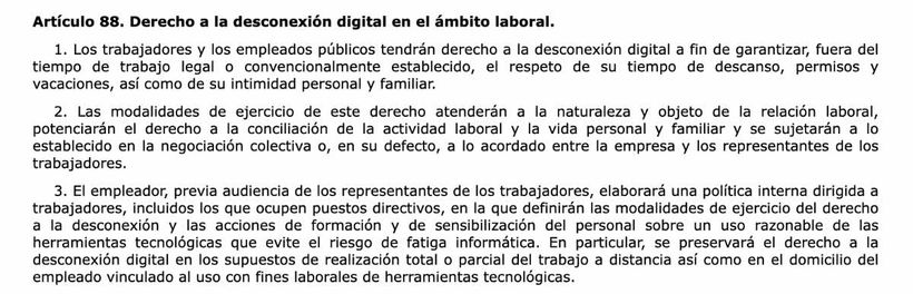 artículo 88 de la Ley Orgánica 3/2018 de Protección de Datos y Garantías de los Derechos Digitales