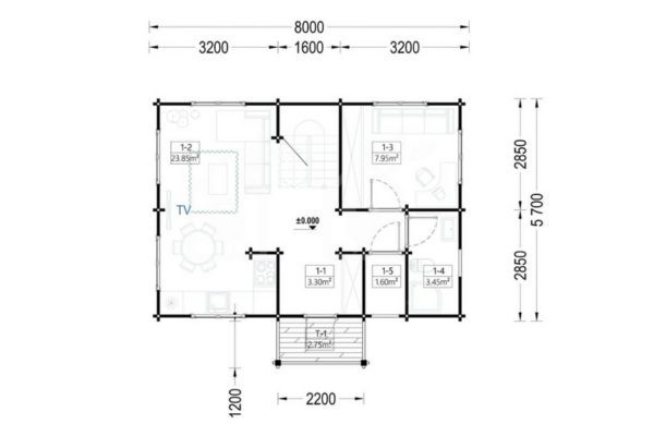 Primera planta de la casa prefabricada | Pineca